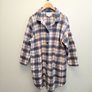 Amanda Stewart Country 2X Vintage Plaid Fleece Long Button Cardigan House Coat